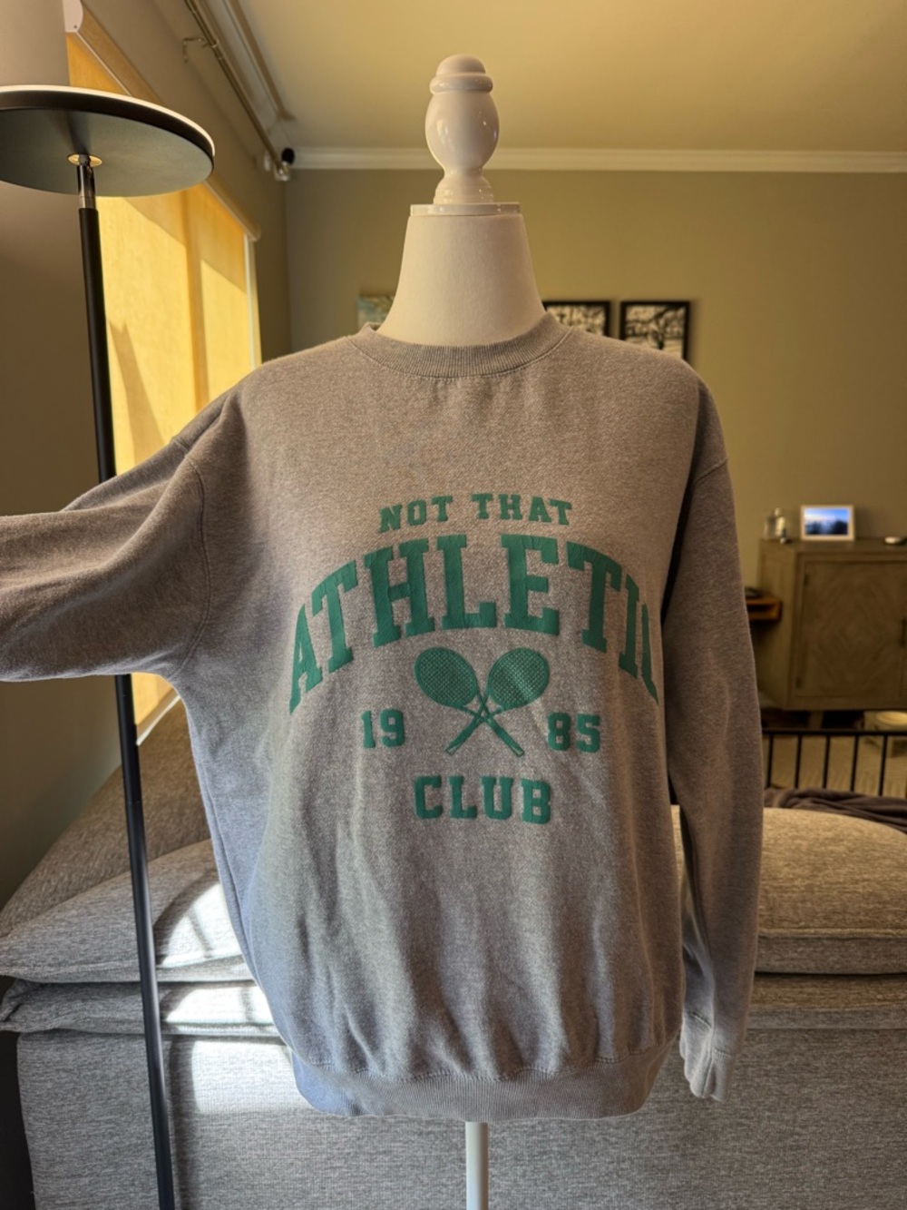 Gray "Not That Athletic Club" Graphic Sweatshirt - Green Print